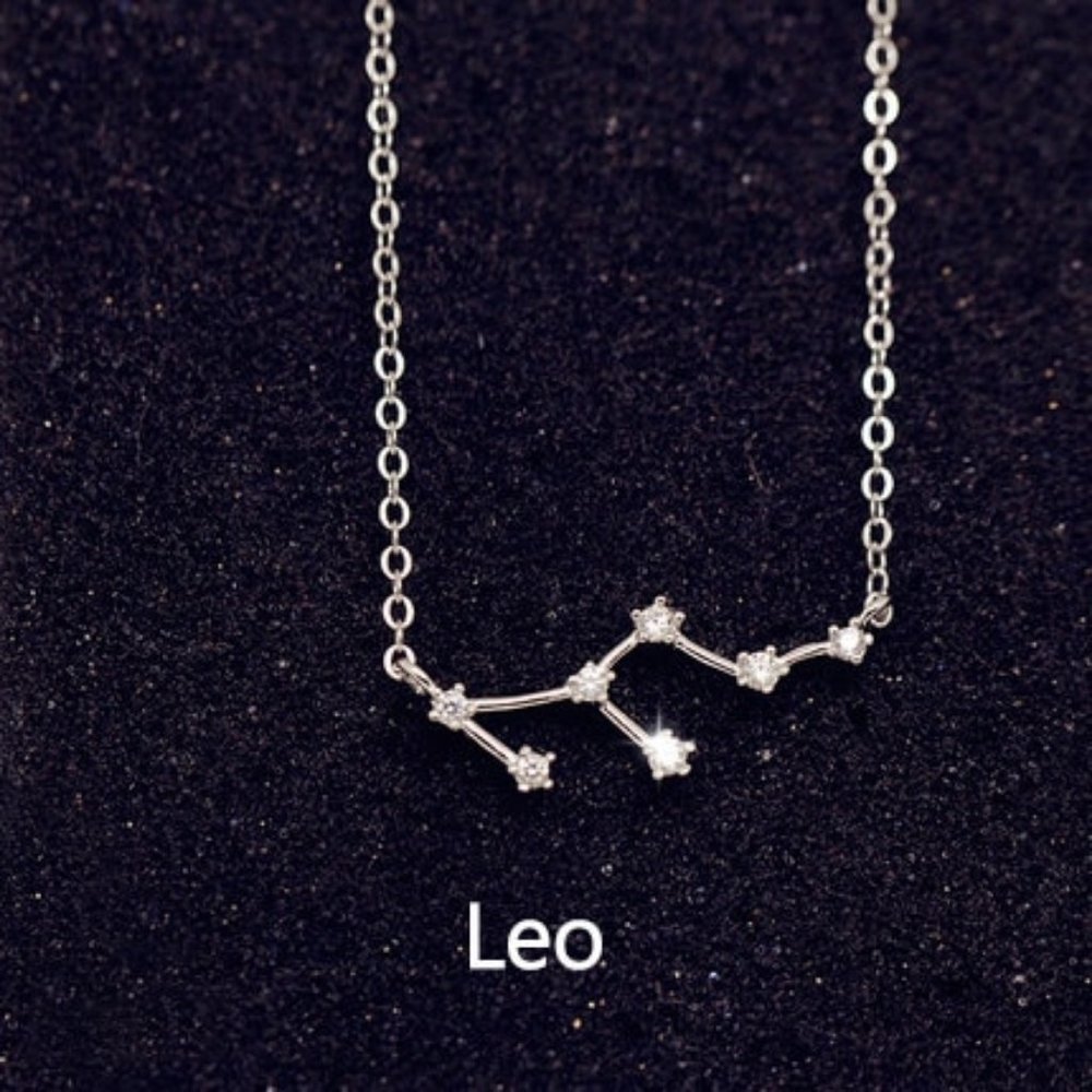 925 Sterling Silver Diamond Zodiac Necklace--Leo